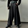 Men High Waist Pleated Pants Casual Long Wide Leg Trousers