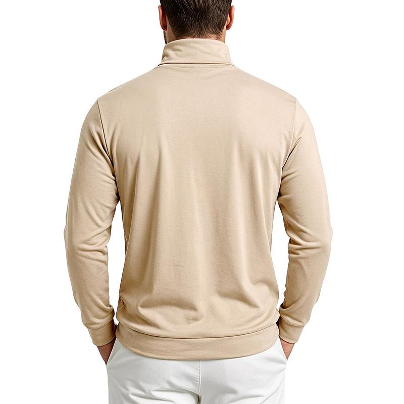 Casual High Neck Long Sleeve Fitted Solid Color Men S Basic T Shirt