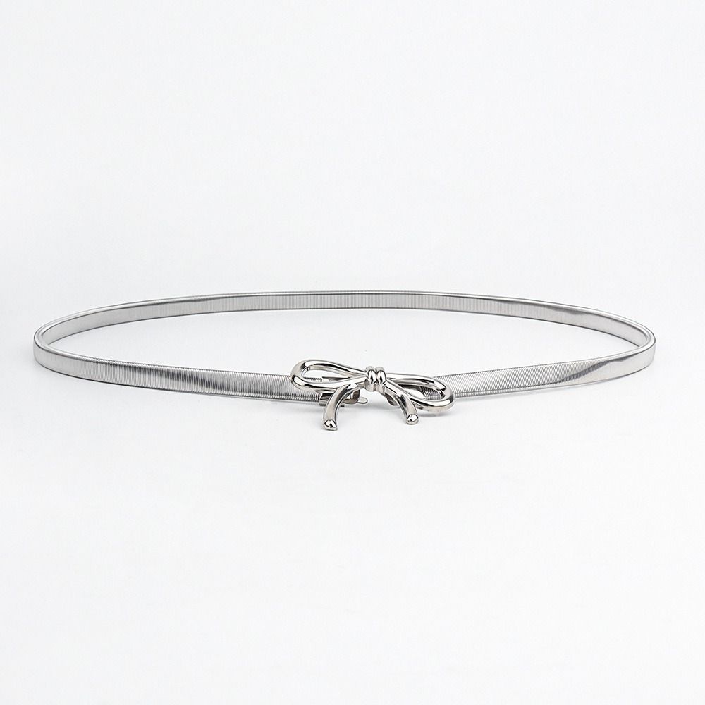 Y2k Thin Belt Silver Metal Waist Chain Sweet Elastic Bow Belt Trouser Decoration