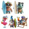 Beach Party Animal Sculpture Resin Surfing Sloth Turtle Ornament Beach Vacation Gnome Statue for Home Decor Desktops Bookshelves