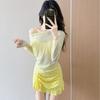 New swimsuit three-piece sunscreen long-sleeved solid color sweet split covering meat and looking thin Spice Girl vacation swimsuit