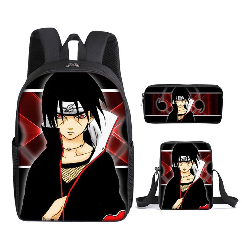 Naruto Naruto Backpack Three-Piece Set, Primary And Secondary School School Bag, Shoulder Bag, Messenger Bag, Pencil Case.