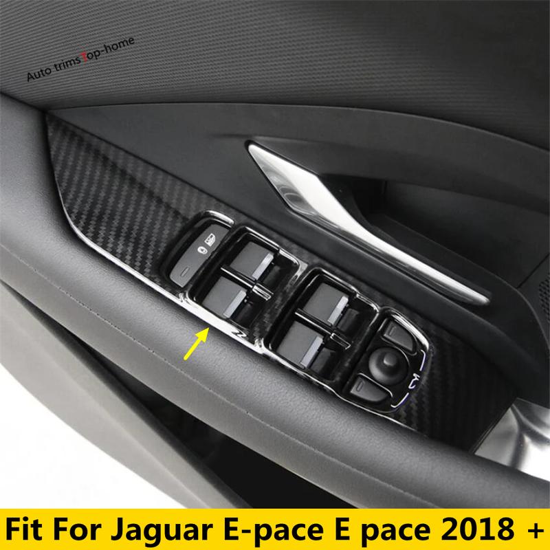 Door Window Glass Panel Armrest Lift Switch Button Cover Trim Decor Frame Cover For Jaguar E-pace 2018 - 2025 Carbon Fiber Look