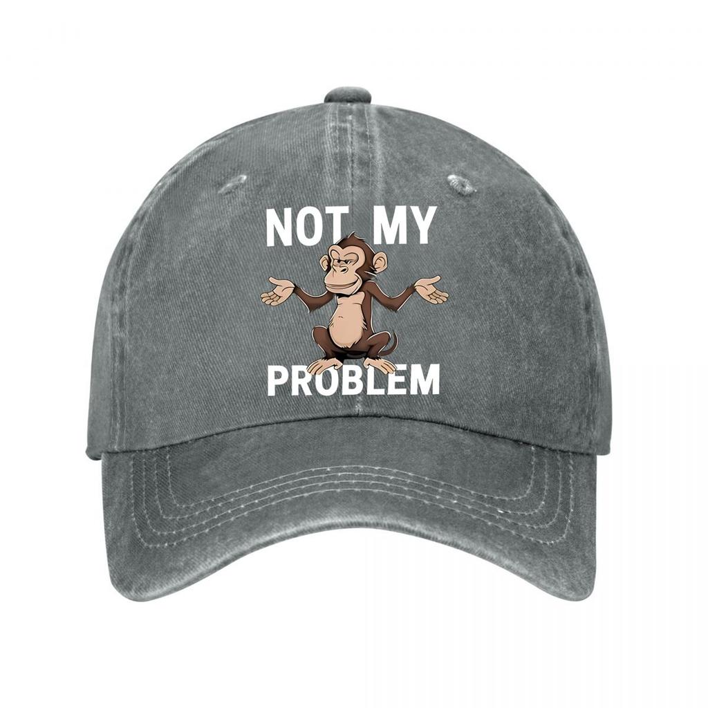Vintage Baseball Cap Monkey NOT MY PROBLEM D Print Washed Baseball Cap