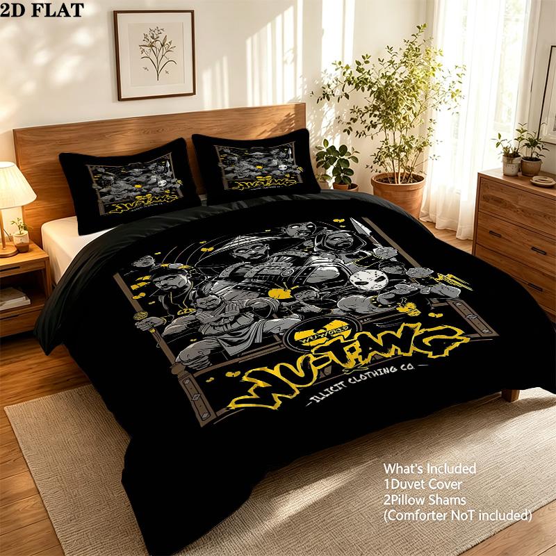 Wutang Clan Pattern Bedding Quilt Set Quilt Cover Pillowcase Home Birthday Gift(1 * duvet cover + 2 * pillowcase, without core)