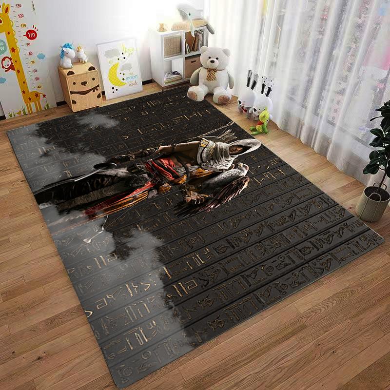 Egyptian Style Rug with Mysterious Warrior and Eagle Design Suitable for use as an anti-slip game mat for living room and bedroom sofas