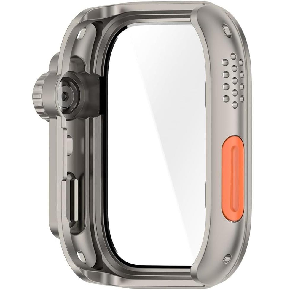 2in1 Case + Tempered Glass for Huawei Watch Fit 4, Titanium/Orange
