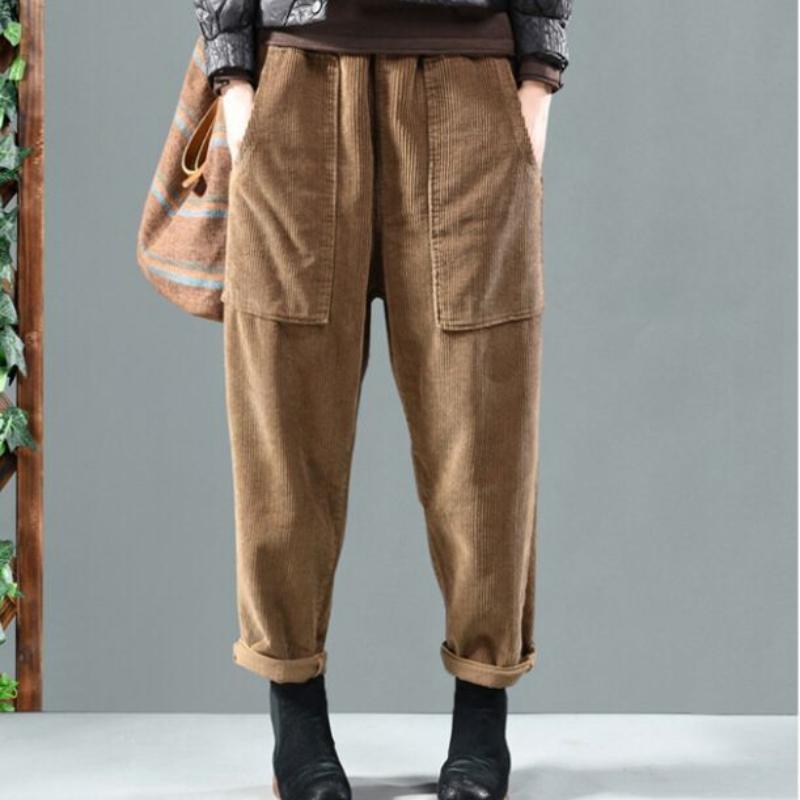 Повседневные свободные вельветовые брюки с эластичной резинкой на талии, весенне-осенние брюки-шаровары
