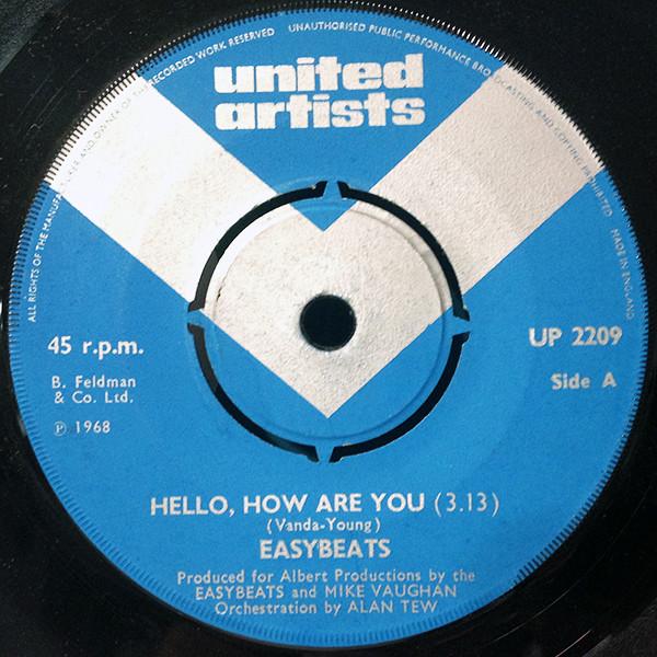 7inch Record EASYBEATS - Hello, How Are You UP2209 United Artists 1968 UK Rock Used