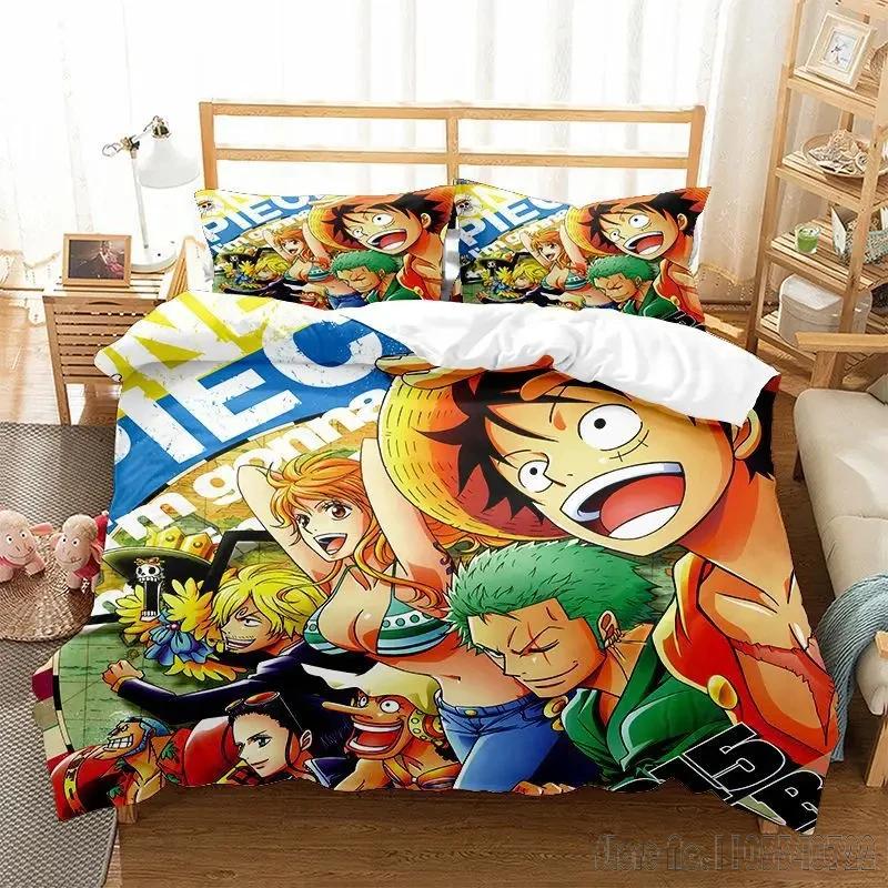 Аниме O-One Piece Комплект постельного белья Японский Луффи Детский Подростковый Пододеяльник Комплекты Постельное белье Двуспальный Односпальный King Детский Взрослый Подарок