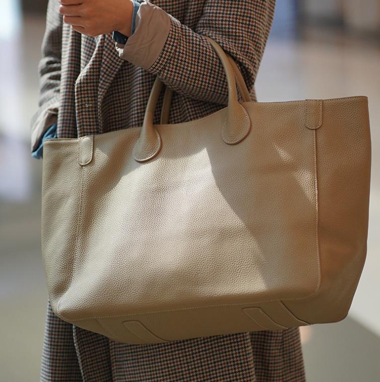 Cute Bag Lucky Bag Open Real Leather Bag Hand-held Women's Bag Simple And Personalized Tote Leather Bag Large Capacity