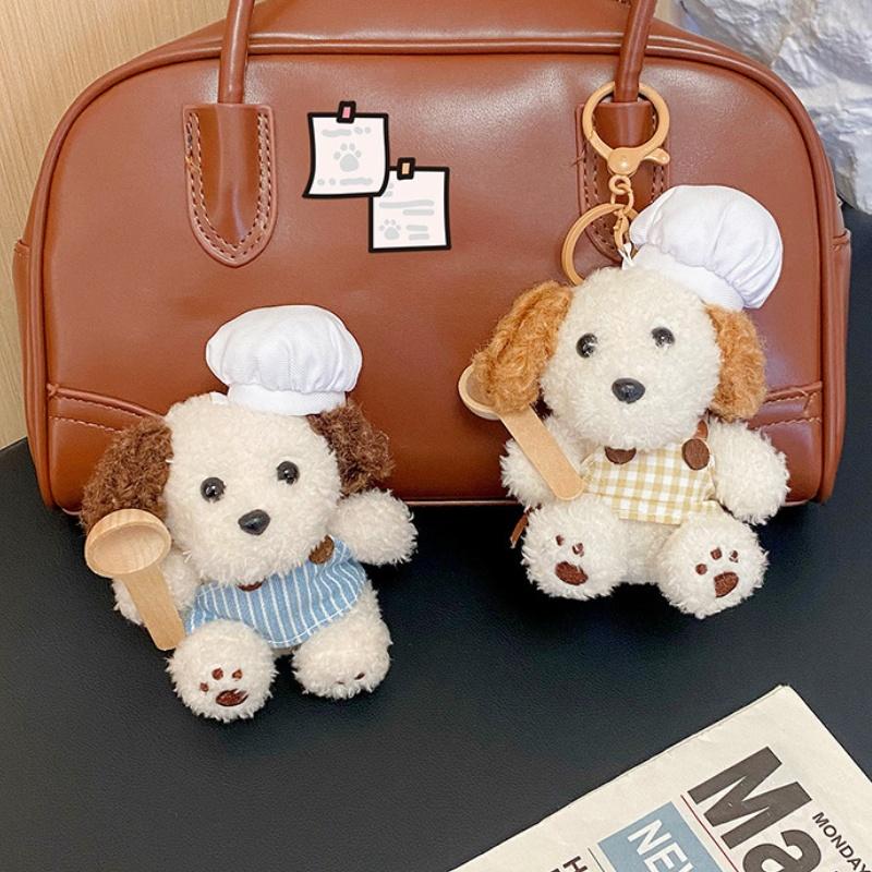 Милый пес-повар в поварском колпаке и фартуке, плюшевая игрушка, мультяшный кулон в виде собаки, мягкая кукла, брелок, декор для рюкзака, машины, сумки, кольцо для ключей, подарок для ребенка