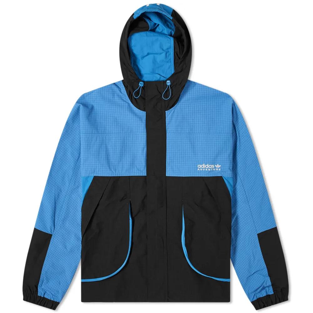 adidas Оригиналы FW22, сращенный дизайн, логотип бренда, ветровка с капюшоном на шнурке, мужская ветровка, синяя, черная, H09053