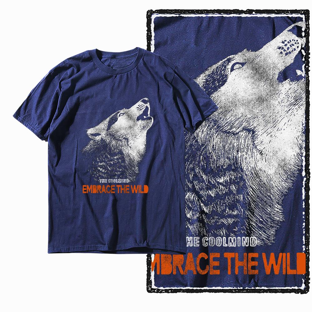 Coolmind MAE 100% cotton wolf printed Exclusive graphic men T shirt big size streetwear men tshirt for men t-shirt tee shirts