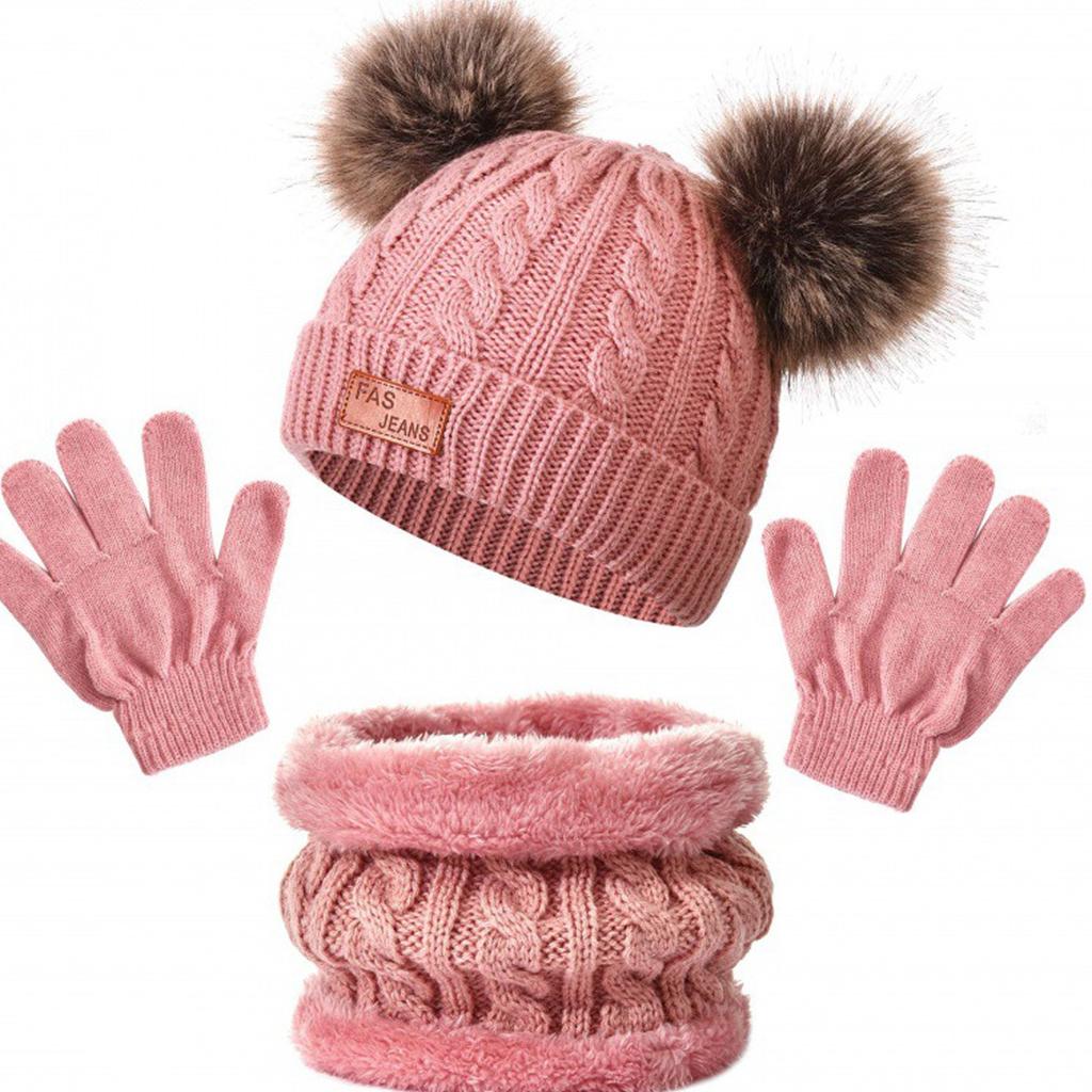 Детские вязаные теплые шапки с 1 парой перчаток и шарфовТеплая зима