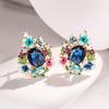 Huitan Эстетичные Красочные Серьги-кольца с эмалью в виде цветов для женщин Роскошные Овальные Синие Цирконы Свадебные аксессуары Романтичные Женские