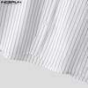 INCERUN Men Lapel Neck Long Sleeve Striped Print Casual Short Shirts Tops