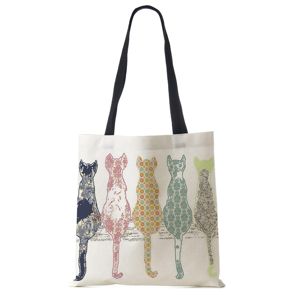 Персонализируйте Милый Акварельный Принт с Кошкой Женские Дизайнерские Холщовые Сумки Тканевые Эко Многоразовые Сумки-Шоперы Сумки на Плечо Школьная Сумка для Книг KTY