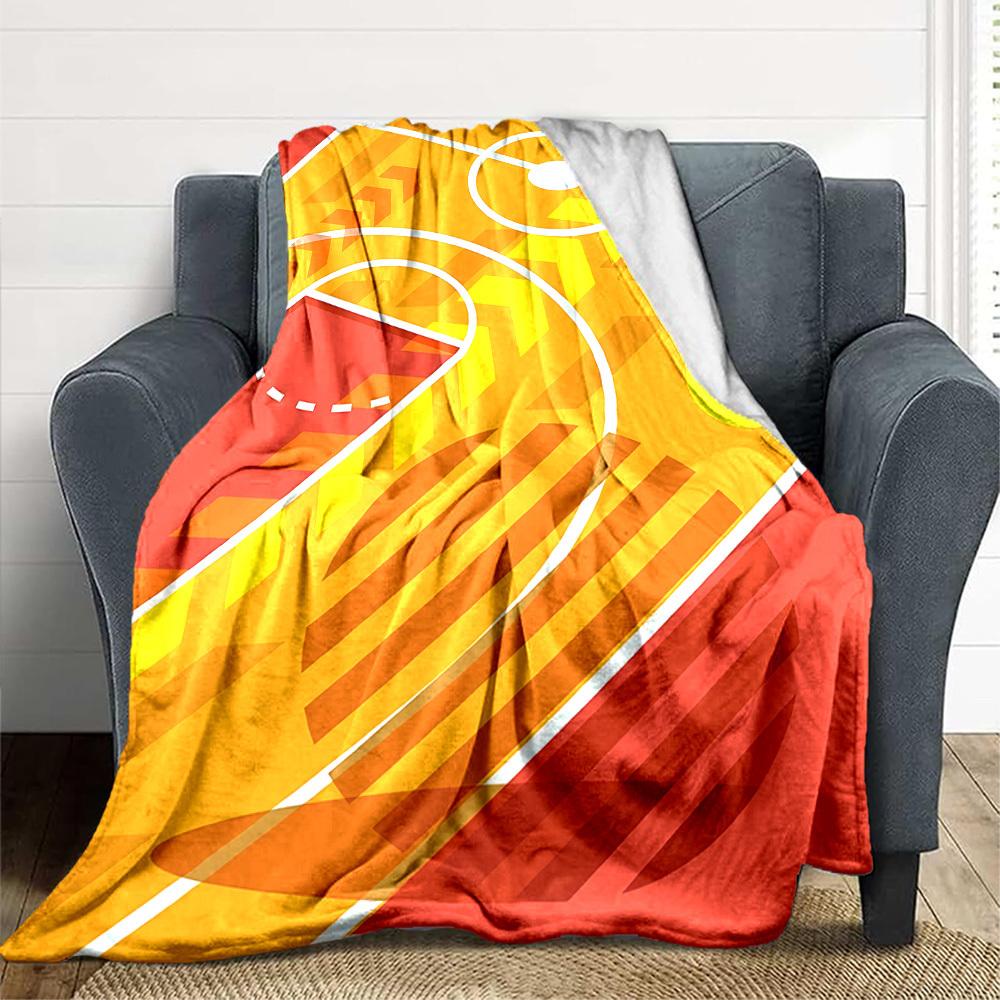 1pc Basketball Court Blanket, Lightweight Flannel Throw Blanket for Sofa, Bed, Travel, Camping, Living Room, Office, Couch093