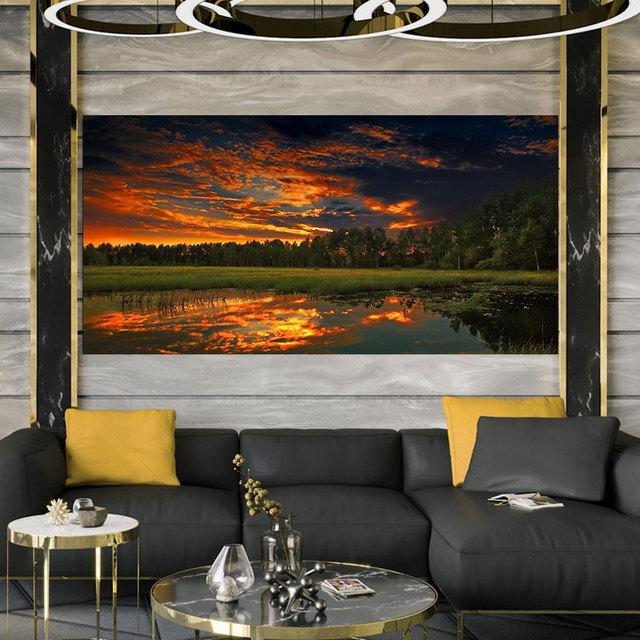 Landscape Pictures Seascape Posters Sunrise Sunset Canvas Painting Sky Fire Cloud Wall Art for Living Room Home Decor Cuadros No Frame