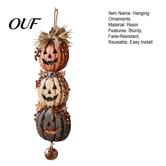 Thanksgiving Seasonal Embellishments Halloween Stacked Pumpkin Door Hanger, Vintage Jack?O?Lantern Wall Hanging Ornament, Maple Leaf Berry
