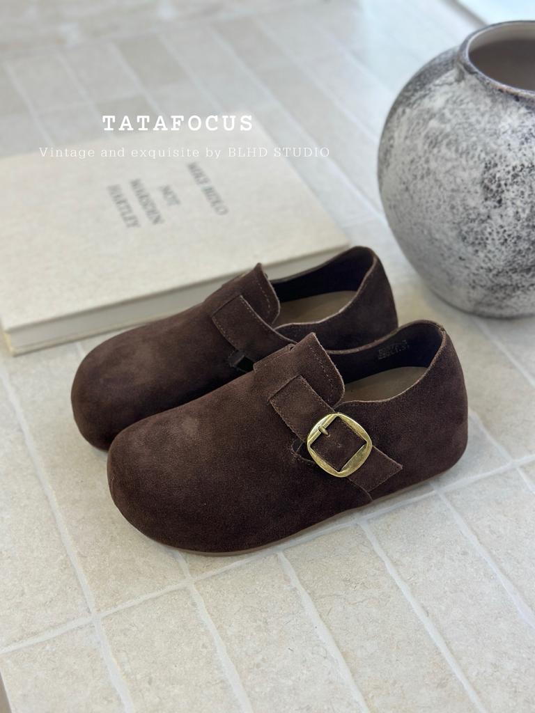 Inner Height-increasing Boken Shoes 2025 Early Autumn New Retro Lazy One-pedal Bag Heel Platform Soft Leather Casual Single Shoes Women