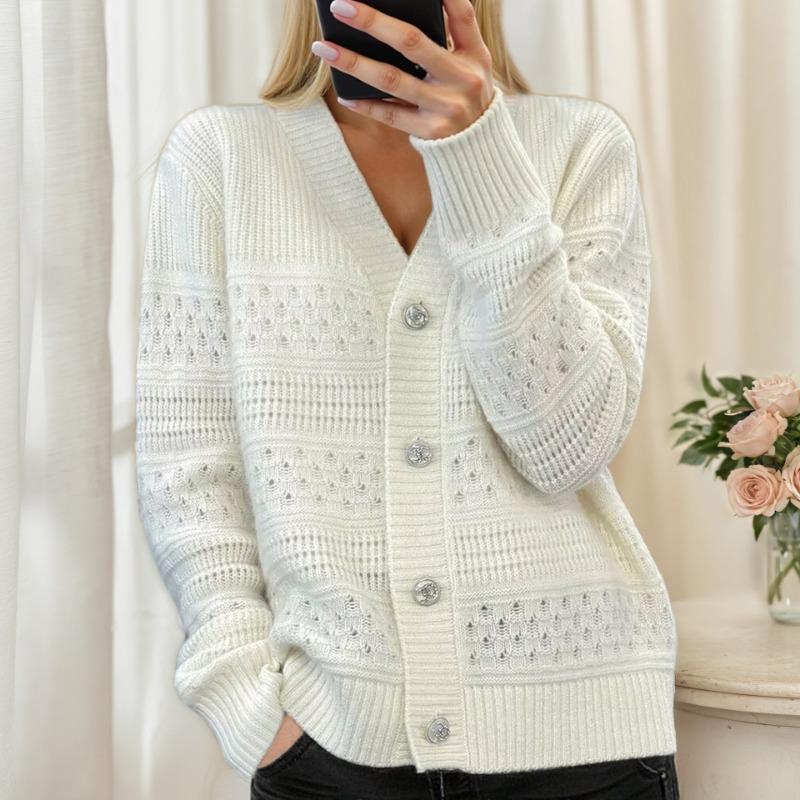 Women V Neck Color Block Long Sleeve Knit Cardigan Sweater Coat