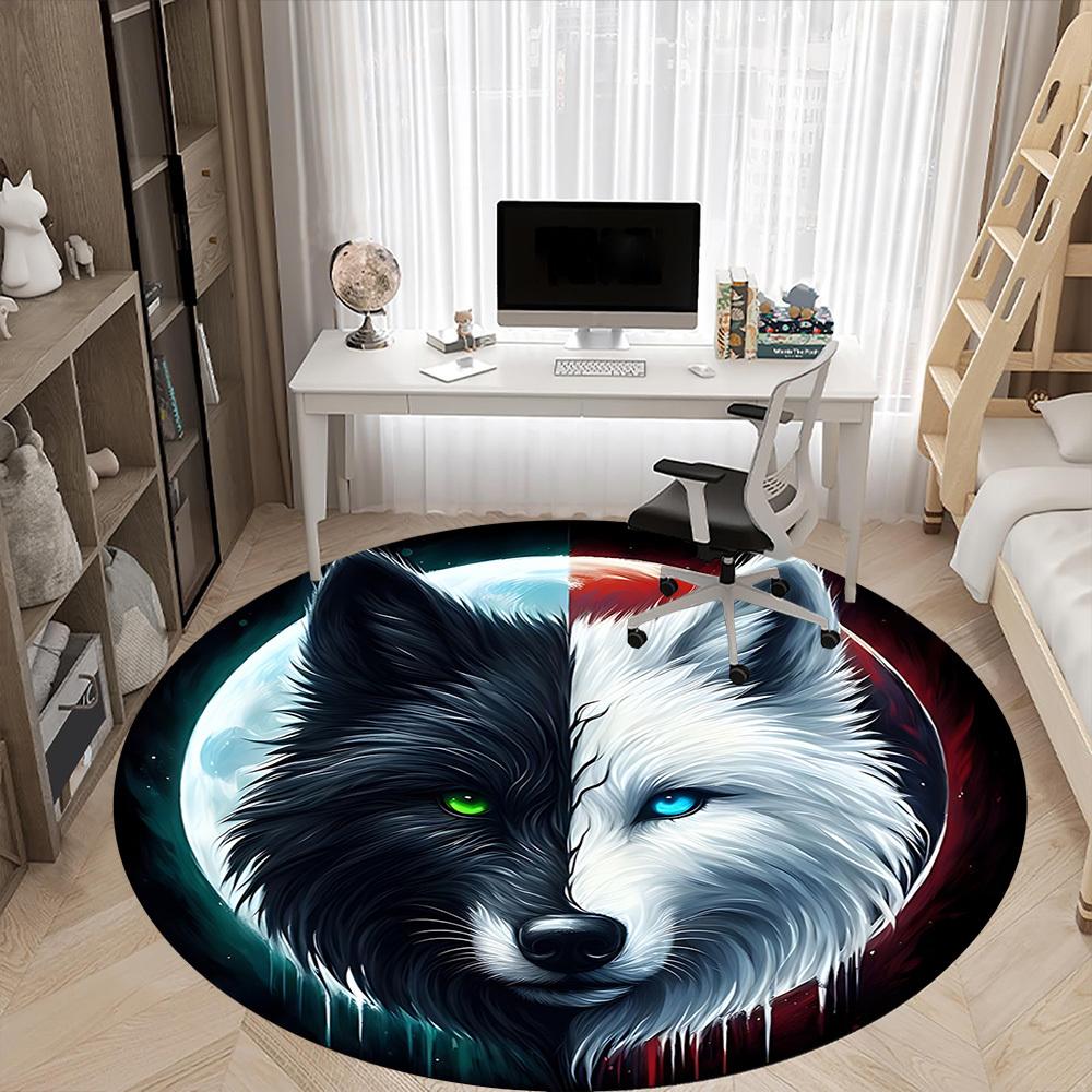 1pc Wolf Moon Office Round Area Rug, Under Office Chairs Bedroom Living Room Home Decor, Room Deco, Available in Various Sizes