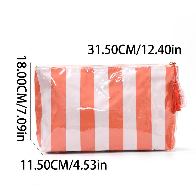 Pvc Striped Cosmetic Bag Makeup Bag With Zipper Waterproof Travel Toiletry Bag Makeup Brush Case 1Pc