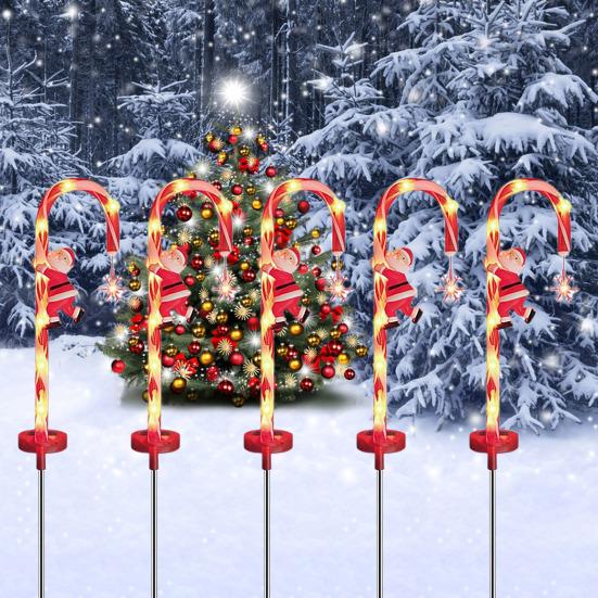2 шт. солнечные гирлянды в виде леденцов, рождественские огни Санта-Клауса, снеговика, водонепроницаемые светодиодные фонари для дорожек для рождественских украшений сада