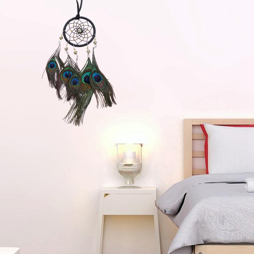 Crafts Hand-woven Colorful Peacock Feather Dreamcatcher Ornament Car Hanging Pendant Wind Chime