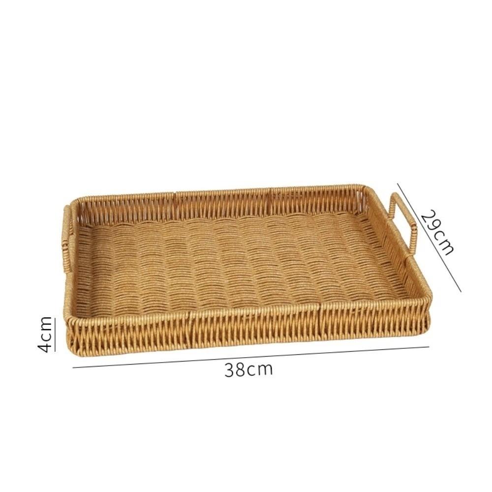 Handwoven Wicker Serving Tray Woven Handheld Plastic Rattan Storage Tray Kitchen Storage
