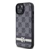Dkny Leather Checkered Mono Pattern & Printed Stripes Case For Iphone 15 Plus / 14 Plus - Black