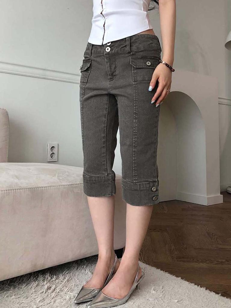 Women's Summer Slim Fit Low Waist Retro Jeans - Vintage Washed Casual Style Long Pants