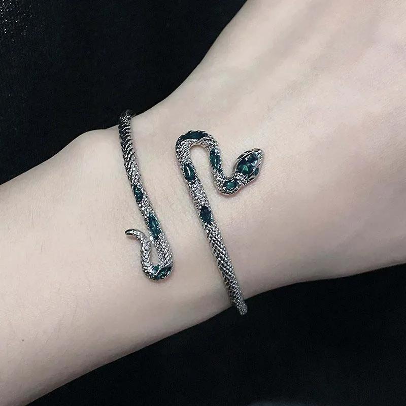 2026 New Punk Snake Shape Bracelet for Women Fashion Simple Silver Color Zircon Adjustable Cuff Bracelet Wedding Jewelry Gifts