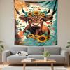 Highland Cow with Sunflower Crown Patterned - Patterned tapestry for bedroom and living room home decor.