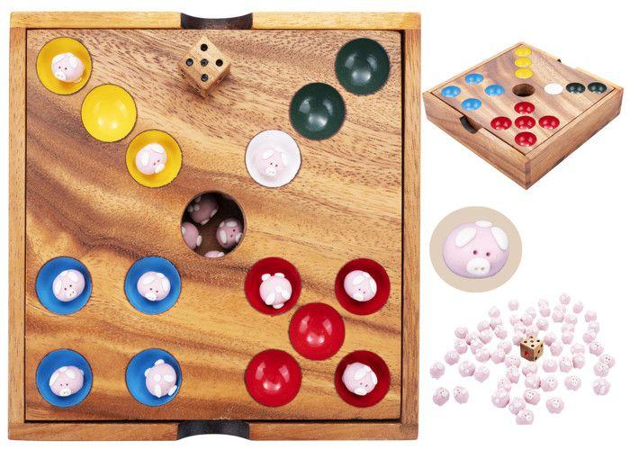 Pig Hole - Family Game - Ecological - 60 Ceramic Pigs - Dice and Wooden Box - 350440 - 6 Years +