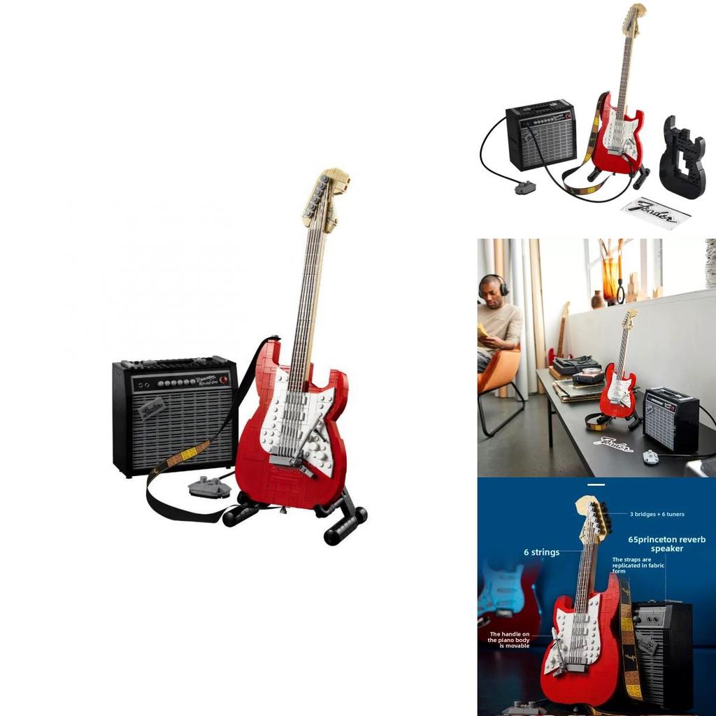 Имитация электрогитары Fender Stratocaster, набор строительных блоков, модель, детская игрушка для творческой игры «сделай сам»