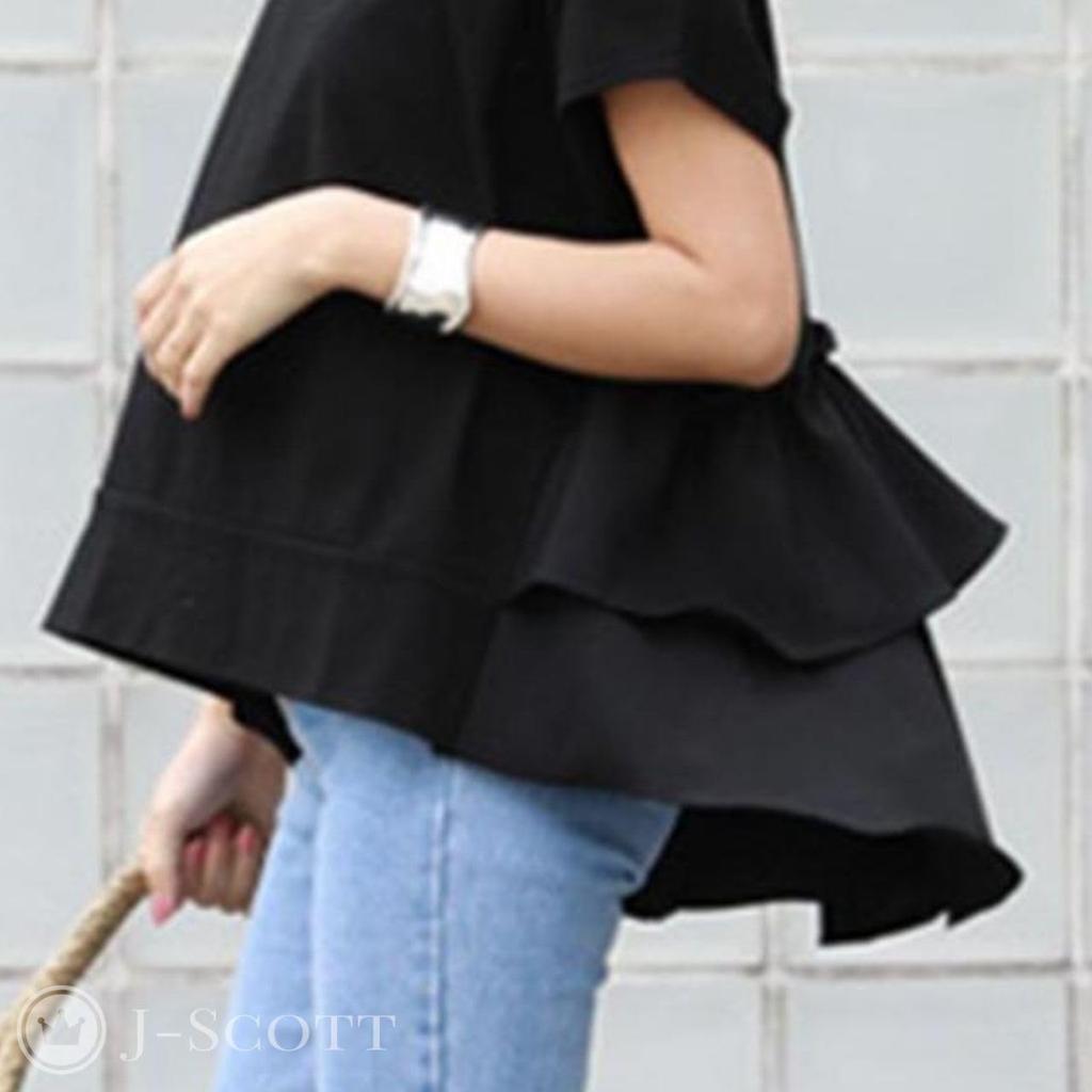 Короткая спинка, свободный крой, однотонный, натуральный, топ J-Scott женский весенне-летний, рукав, оборка, повседневный, женственный, универсальный, посадка, цвет, лестный, координация,