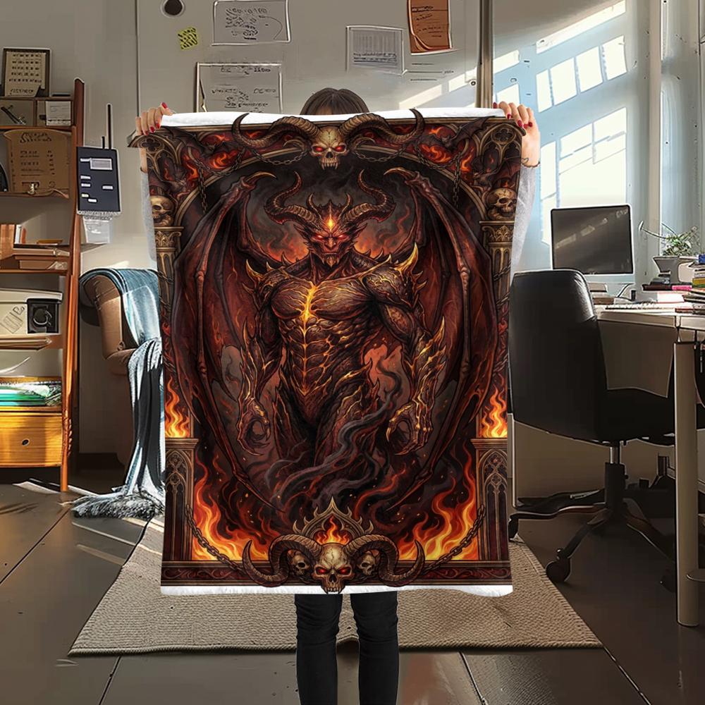 1Pc Demon Print Flannel Blanket, High quality Comfortable for All Seasons, Home Decor, Warmth and Comfort, Perfect for Christmas Gifts W94