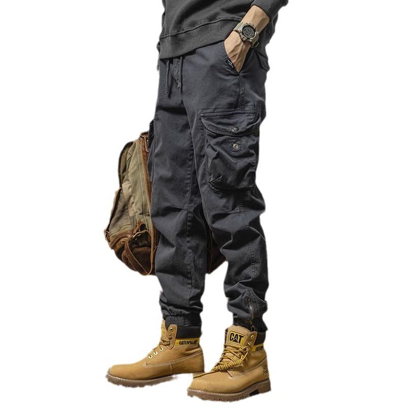 Multi Pockets Cargo Pants Men Streetwear Zipper Leg Skinny Work Joggers Cotton Casual Trousers