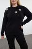 Women's Fashion Stylish Plus Size Sweater Black Stoned Cut Out Detailed Knitwear Sweater