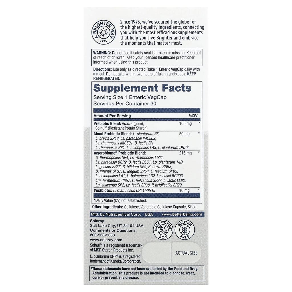 Solaray, Mycrobiome®, Complete Probiotic, Mood, 30 Veggie Capsules