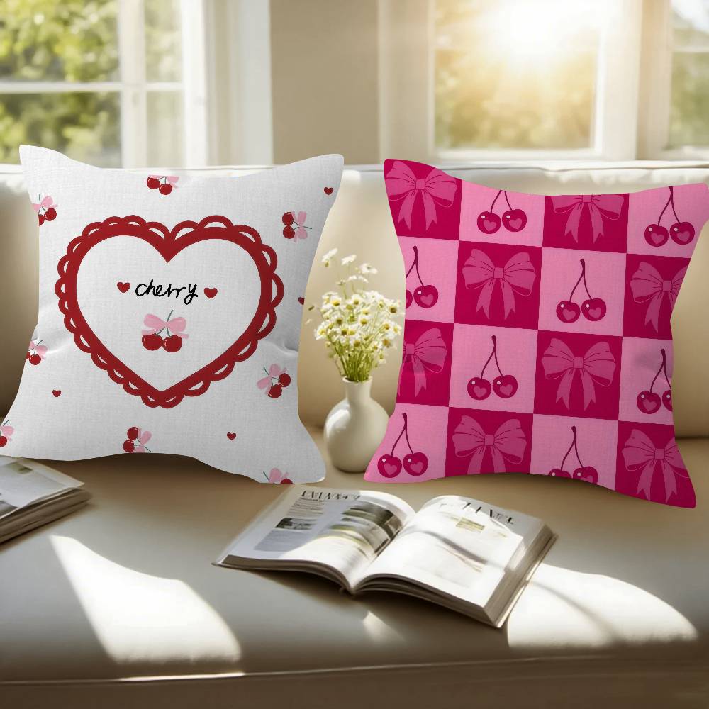 Pink Bow Cherry Maple Design Cushion Cover Happy Autumn Harvest Decor Holiday Decorati Pillow Cover