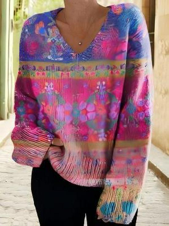 2024 Women's 3D Print V-neck Knit Cardigan: Early Spring/Autumn Sweater