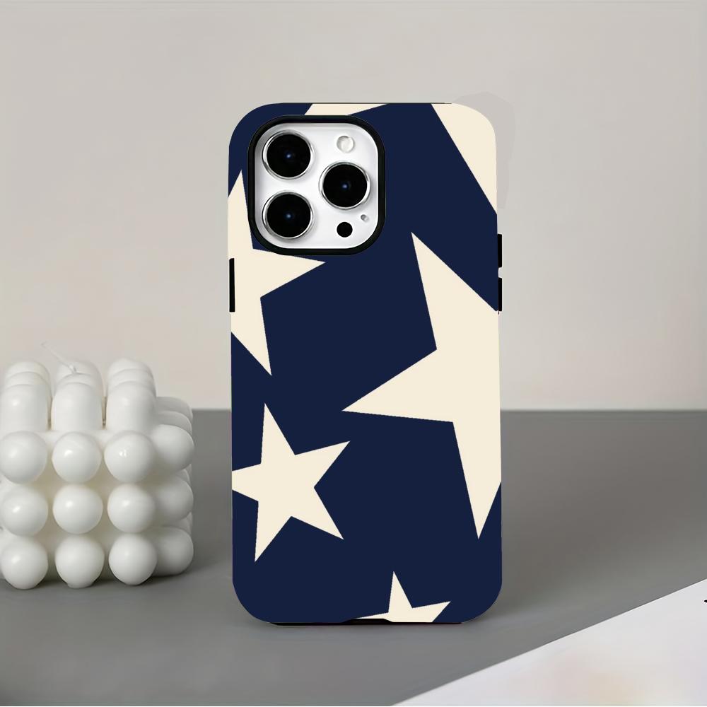 Синий фон и белая звезда 2-в-1 чехол для телефона подходит для iPhone 17 16 15 14 13 12 11 Pro/Max/Plus противоударный и защищающий от падений