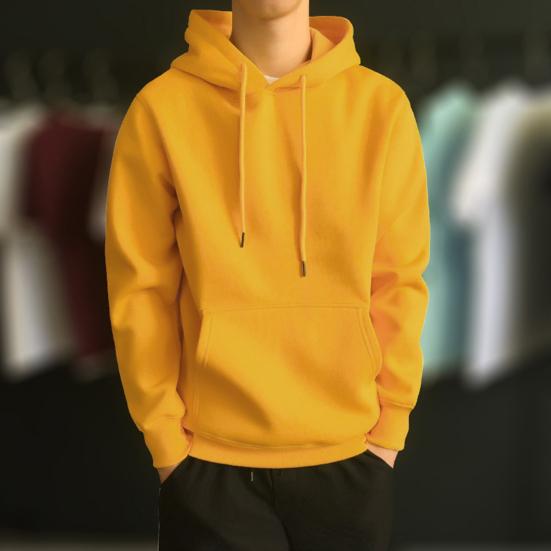 Front Pocket Drawstring Long Sleeve Pullover Hoodie Autumn Winter Solid Color Fleece Lining Hooded Sweatshirt Streetwear