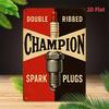 [2D Плоский] Винтажная жестяная вывеска Champion Spark Plug, 8x12 дюймов, Ретро Металлическое Настенное Искусство, Дизайн с Двойными Ребрами, Красно-Черная Цветовая Схема
