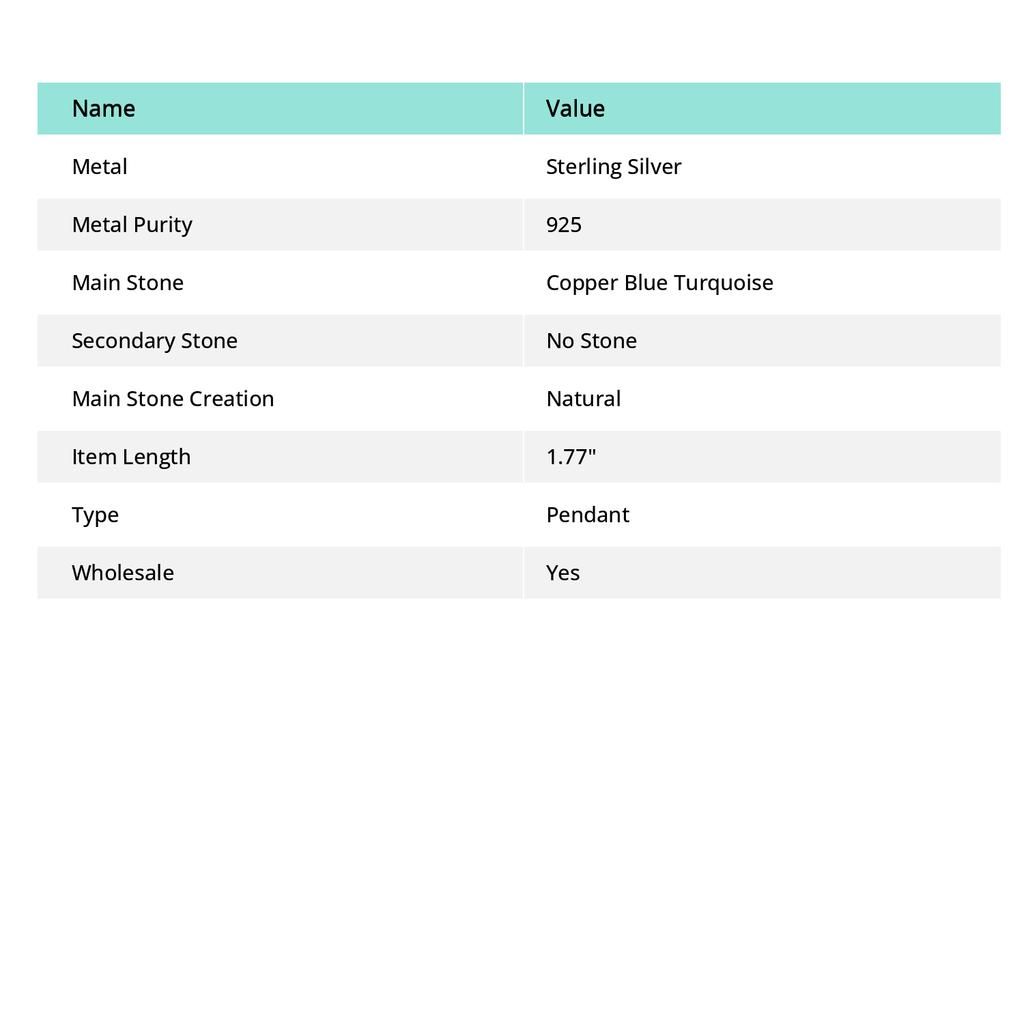 Natural Copper Blue Turquoise 925 Sterling Silver Jewelry Pendant 1.77" q2P71