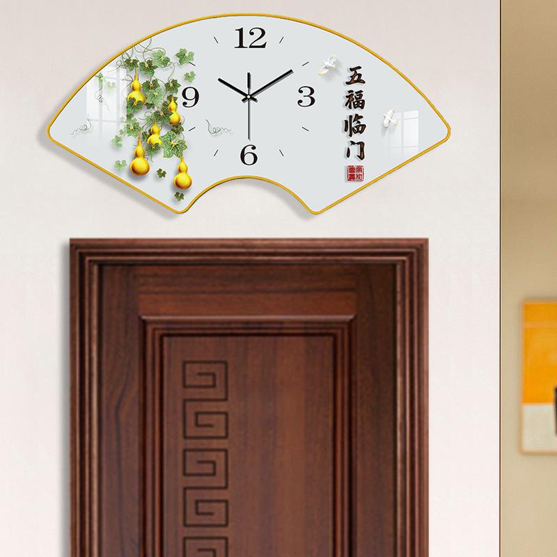 Настенные часы в форме веера с календарем, китайский узел, без сверления